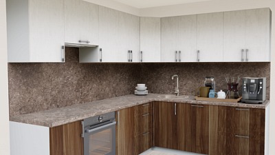 Кухня угловая Штукатурка кремовая - Слива темная тисненная